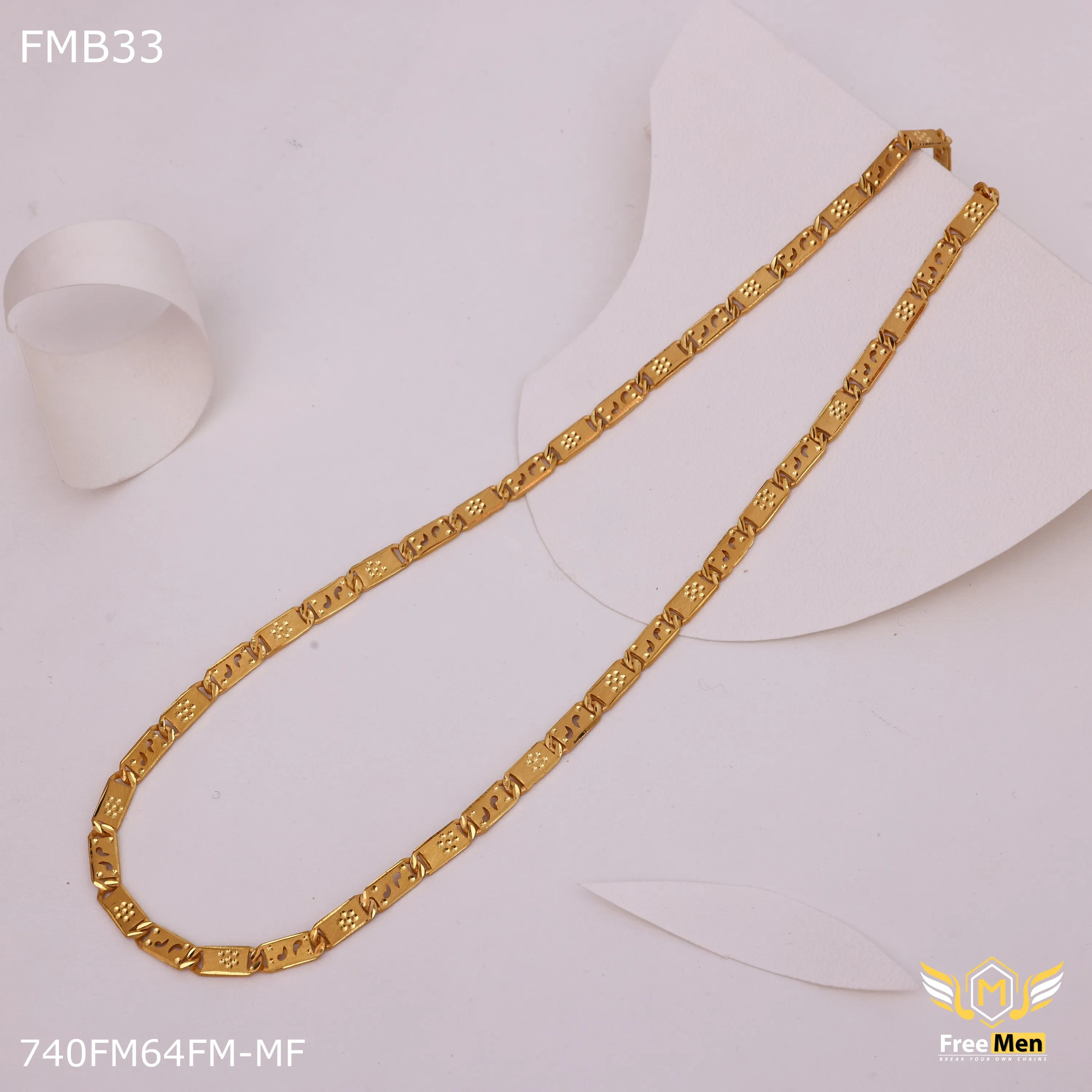 Freemen Gold Plated comma mark Nawabi Biscuit  Chain for Men - FMGC155