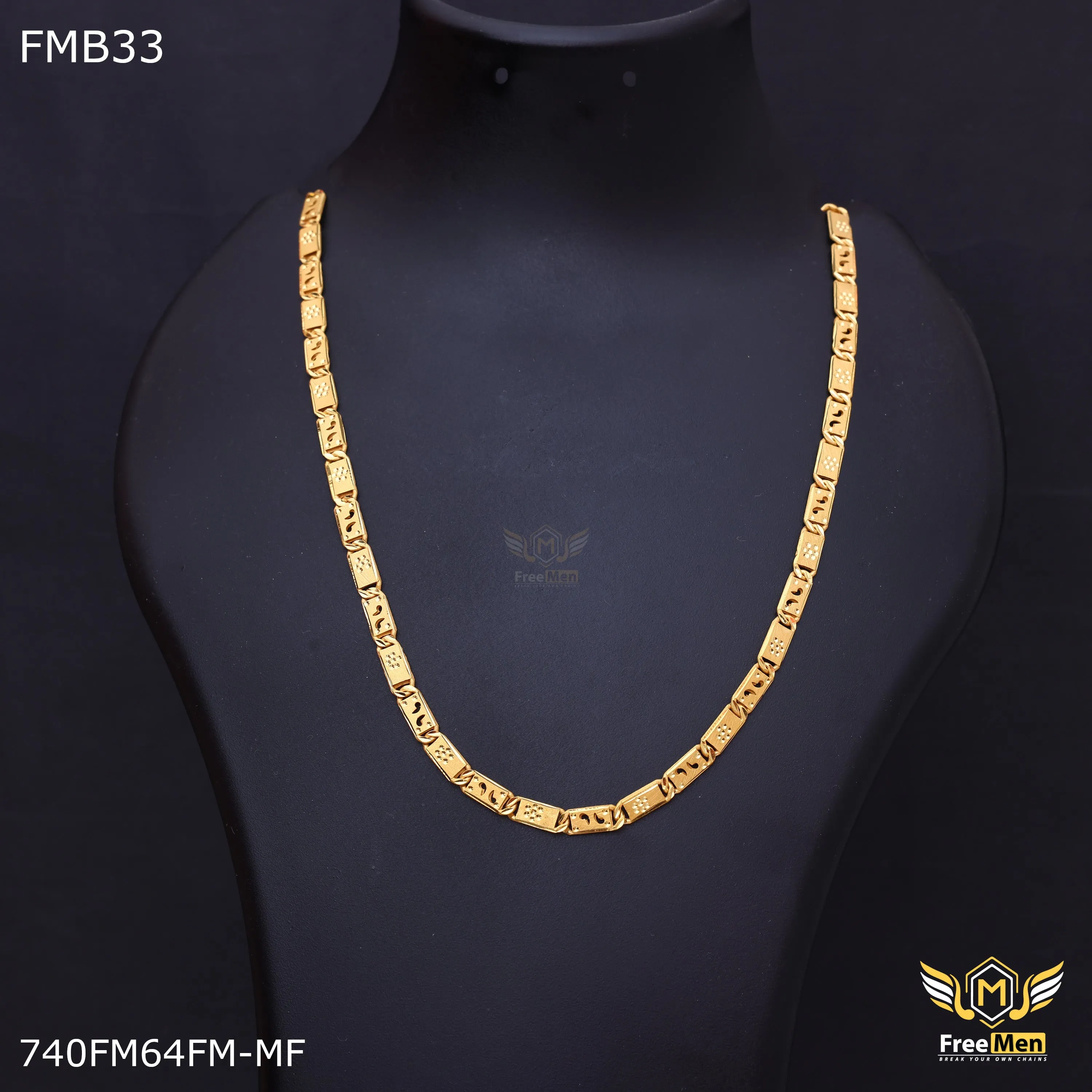 Freemen Gold Plated comma mark Nawabi Biscuit  Chain for Men - FMGC155