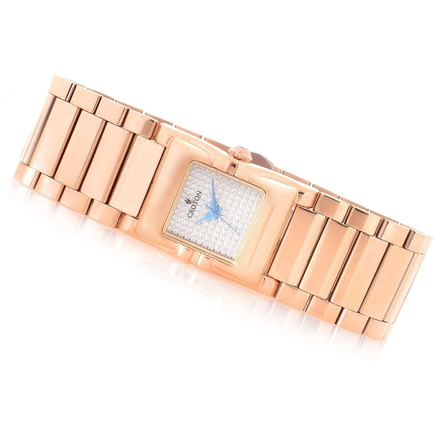 Ladies Rosetone Swiss Parts Bracelet Watch with Square CZ Pave Dial